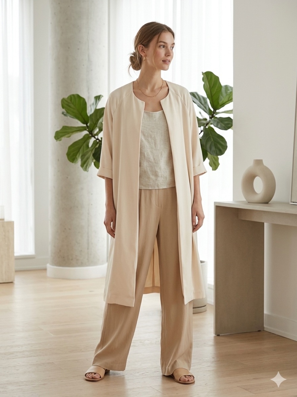 OAK + FORT Cream Long Open Coat